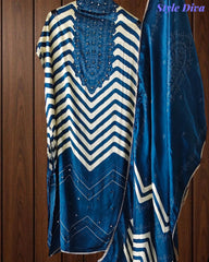 Gajji Silk Digital Print Unstitched Suit with Faux Mirror Highlights & Printed Dupatta