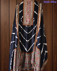 Premium Edit-Gajji Silk Digital Print Unstitched Suit with Real Mirror Work & Printed Dupatta
