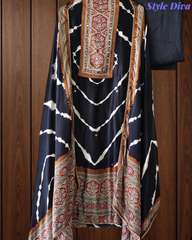 Premium Edit-Gajji Silk Digital Print Unstitched Suit with Real Mirror Work & Printed Dupatta