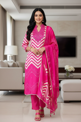 Gajji Silk Digital Print Unstitched Suit with Faux Mirror Highlights & Printed Dupatta