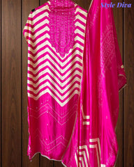 Gajji Silk Digital Print Unstitched Suit with Faux Mirror Highlights & Printed Dupatta