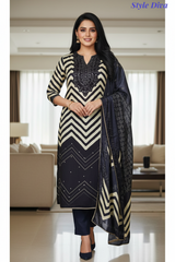 Gajji Silk Digital Print Unstitched Suit with Faux Mirror Highlights & Printed Dupatta
