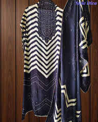 Gajji Silk Digital Print Unstitched Suit with Faux Mirror Highlights & Printed Dupatta