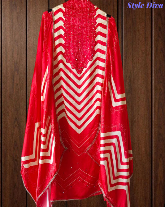 Gajji Silk Digital Print Unstitched Suit with Faux Mirror Highlights & Printed Dupatta