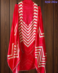 Gajji Silk Digital Print Unstitched Suit with Faux Mirror Highlights & Printed Dupatta
