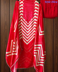 Gajji Silk Digital Print Unstitched Suit with Faux Mirror Highlights & Printed Dupatta