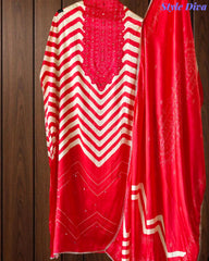 Gajji Silk Digital Print Unstitched Suit with Faux Mirror Highlights & Printed Dupatta