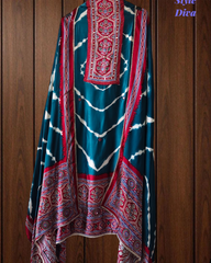 Premium Edit-Gajji Silk Digital Print Unstitched Suit with Real Mirror Work & Printed Dupatta