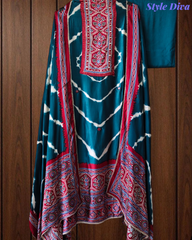 Premium Edit-Gajji Silk Digital Print Unstitched Suit with Real Mirror Work & Printed Dupatta