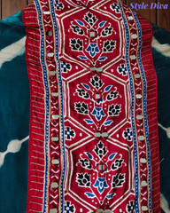 Premium Edit-Gajji Silk Digital Print Unstitched Suit with Real Mirror Work & Printed Dupatta