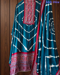 Premium Edit-Gajji Silk Digital Print Unstitched Suit with Real Mirror Work & Printed Dupatta