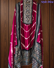 Premium Edit-Gajji Silk Digital Print Unstitched Suit with Real Mirror Work & Printed Dupatta
