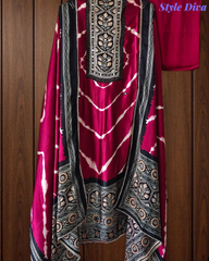 Premium Edit-Gajji Silk Digital Print Unstitched Suit with Real Mirror Work & Printed Dupatta