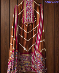 Premium Edit-Gajji Silk Digital Print Unstitched Suit with Real Mirror Work & Printed Dupatta