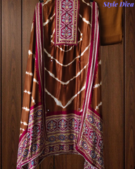 Premium Edit-Gajji Silk Digital Print Unstitched Suit with Real Mirror Work & Printed Dupatta