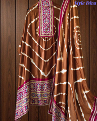 Premium Edit-Gajji Silk Digital Print Unstitched Suit with Real Mirror Work & Printed Dupatta