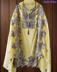 Mul Cotton Gotta Work & Scalloped Embroidery Un-Stitched Suit with Scalloped Dupatta