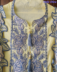 Mul Cotton Gotta Work & Scalloped Embroidery Un-Stitched Suit with Scalloped Dupatta