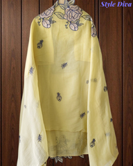 Mul Cotton Gotta Work & Scalloped Embroidery Un-Stitched Suit with Scalloped Dupatta