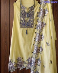 Mul Cotton Gotta Work & Scalloped Embroidery Un-Stitched Suit with Scalloped Dupatta
