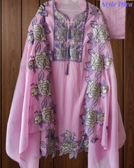 Mul Cotton Gotta Work & Scalloped Embroidery Un-Stitched Suit with Scalloped Dupatta