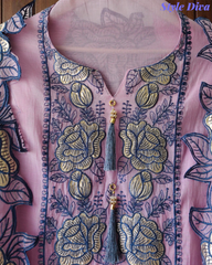 Mul Cotton Gotta Work & Scalloped Embroidery Un-Stitched Suit with Scalloped Dupatta