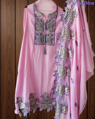 Mul Cotton Gotta Work & Scalloped Embroidery Un-Stitched Suit with Scalloped Dupatta