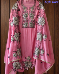 Mul Cotton Gotta Work & Scalloped Embroidery Un-Stitched Suit with Scalloped Dupatta