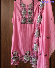 Mul Cotton Gotta Work & Scalloped Embroidery Un-Stitched Suit with Scalloped Dupatta