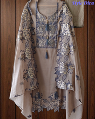 Mul Cotton Gotta Work & Scalloped Embroidery Un-Stitched Suit with Scalloped Dupatta