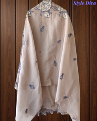 Mul Cotton Gotta Work & Scalloped Embroidery Un-Stitched Suit with Scalloped Dupatta