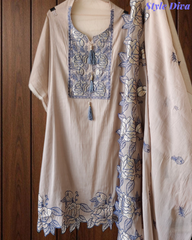 Mul Cotton Gotta Work & Scalloped Embroidery Un-Stitched Suit with Scalloped Dupatta