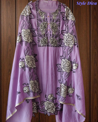 Mul Cotton Gotta Work & Scalloped Embroidery Un-Stitched Suit with Scalloped Dupatta