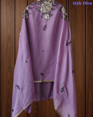 Mul Cotton Gotta Work & Scalloped Embroidery Un-Stitched Suit with Scalloped Dupatta