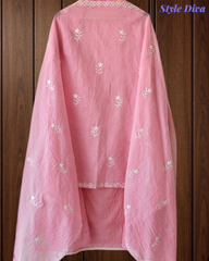 Mul Crush Cotton Lucknowi Embroidery & Cut Dana Work Un-Stitched Suit with Dupatta
