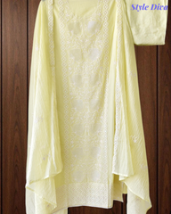 Mul Crush Cotton Lucknowi Embroidery & Cut Dana Work Un-Stitched Suit with Dupatta