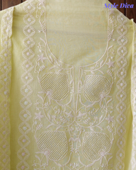 Mul Crush Cotton Lucknowi Embroidery & Cut Dana Work Un-Stitched Suit with Dupatta