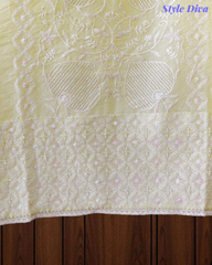 Mul Crush Cotton Lucknowi Embroidery & Cut Dana Work Un-Stitched Suit with Dupatta
