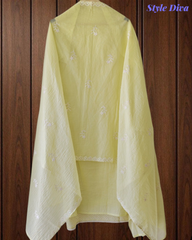Mul Crush Cotton Lucknowi Embroidery & Cut Dana Work Un-Stitched Suit with Dupatta