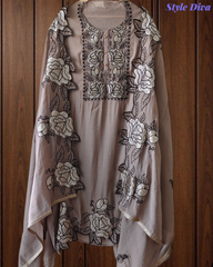 Mul Cotton Gotta Work & Scalloped Embroidery Un-Stitched Suit with Scalloped Dupatta