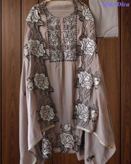 Mul Cotton Gotta Work & Scalloped Embroidery Un-Stitched Suit with Scalloped Dupatta