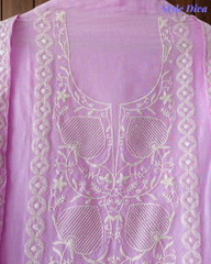Mul Crush Cotton Lucknowi Embroidery & Cut Dana Work Un-Stitched Suit with Dupatta