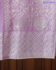 Mul Crush Cotton Lucknowi Embroidery & Cut Dana Work Un-Stitched Suit with Dupatta
