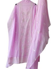 Mul Crush Cotton Lucknowi Embroidery & Cut Dana Work Un-Stitched Suit with Dupatta
