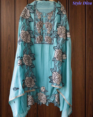 Mul Cotton Gotta Work & Scalloped Embroidery Un-Stitched Suit with Scalloped Dupatta