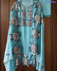 Mul Cotton Gotta Work & Scalloped Embroidery Un-Stitched Suit with Scalloped Dupatta