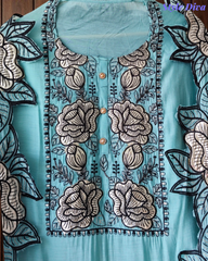 Mul Cotton Gotta Work & Scalloped Embroidery Un-Stitched Suit with Scalloped Dupatta