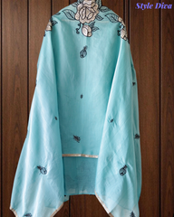 Mul Cotton Gotta Work & Scalloped Embroidery Un-Stitched Suit with Scalloped Dupatta