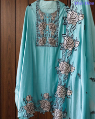 Mul Cotton Gotta Work & Scalloped Embroidery Un-Stitched Suit with Scalloped Dupatta