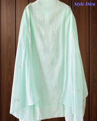 Mul Crush Cotton Lucknowi Embroidery & Cut Dana Work Un-Stitched Suit with Dupatta